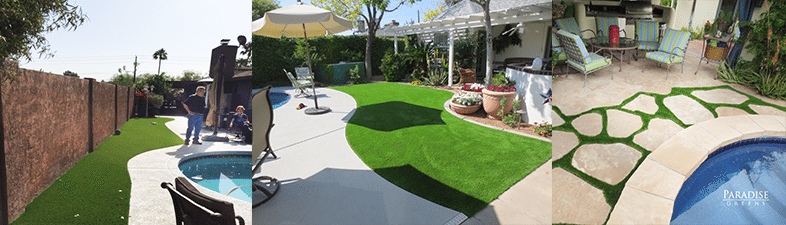 Backyard seating area artificial grass arizona