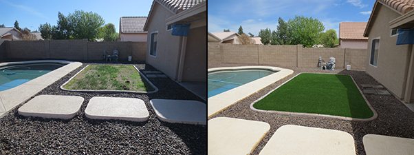 Artificial grass around a pool